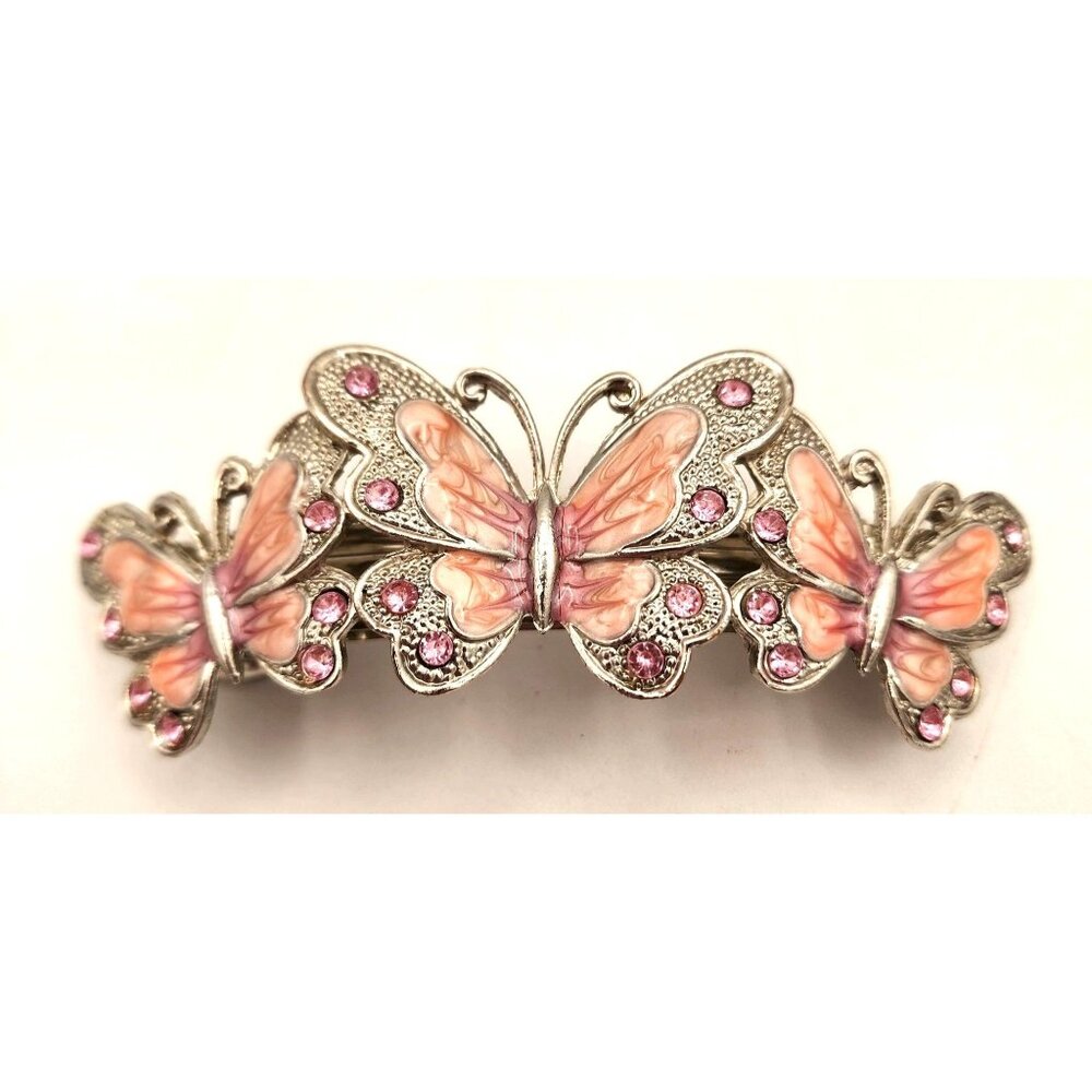 Beautiful Princess Butterfly Hair Barrette W Pink Rhinestones & Enamel Detailing